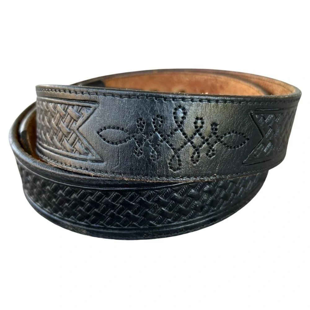 Vintage Silver Creek Basketweave Leather Western Belt Black USA Size 40 GUC